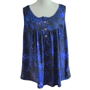 Star Print Tank Top Casual Crew Neck Sleeveless Tunic Length size 3XL (18W)